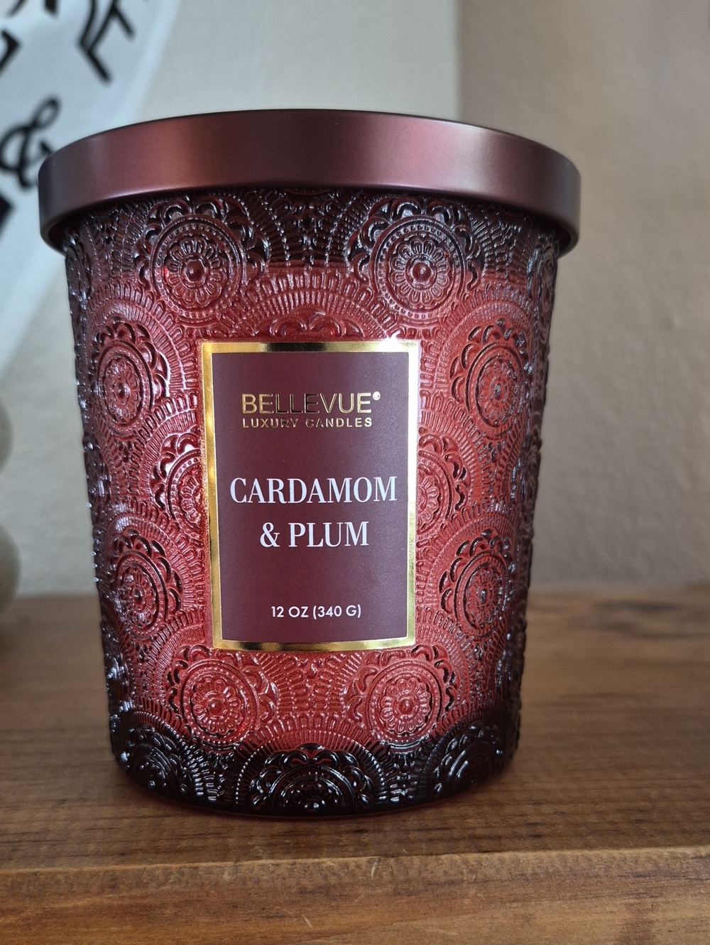 Bellevue Cardamom & Plum Scented Candle - Deep Red Glass